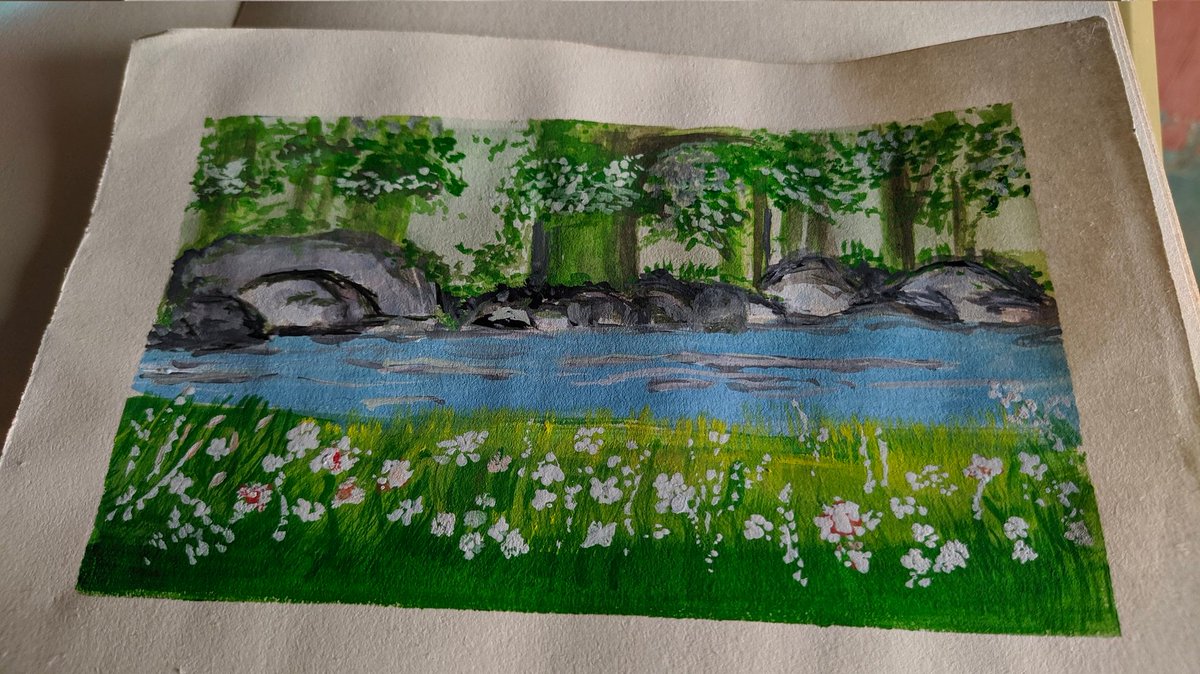 dainsartty's tweet photo. A beautiful place to unwind 🌿

#gouache #painting #ArtistOnTwitter #beginner https://t.co/QFepN7vDBm