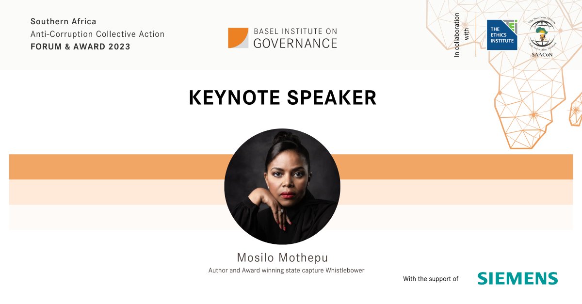 FightBribery's tweet photo. 📣 We're excited to announce our keynote speaker for the Southern Africa Anti-Corruption Collective Action Forum!

@MosiloMothepu has worked for sixteen years in the financial services industry and has experienced first-hand the consequences of #whistleblowing. In her book "Uncaptured" she recounts this troubling yet seminal chapter in her life with honesty, humility and wry humour in the hope that others who find themselves in a similar situation will follow in her footsteps and speak truth to power.

Don't miss this opportunity to hear from Mosilo and learn from her insights and expertise on the fight against corruption. Register today to attend the forum and join us in Johannesburg on 31 May 2023!

Register now: 📍https://t.co/z1YZJbO8sr

With the collaboration of @SAACoNetwork and @EthicsInst, and with the support of the Siemens Integrity Initiative.

#CollectiveAction #AntiCorruption #ACCAForum #SAACCAForum2023