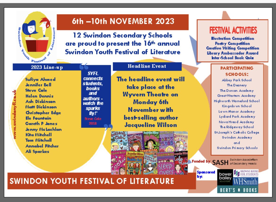 SwindonYFL's tweet image. That’s not just any line up… that’s the 2023 Swindon Youth Festival of Literature line up!