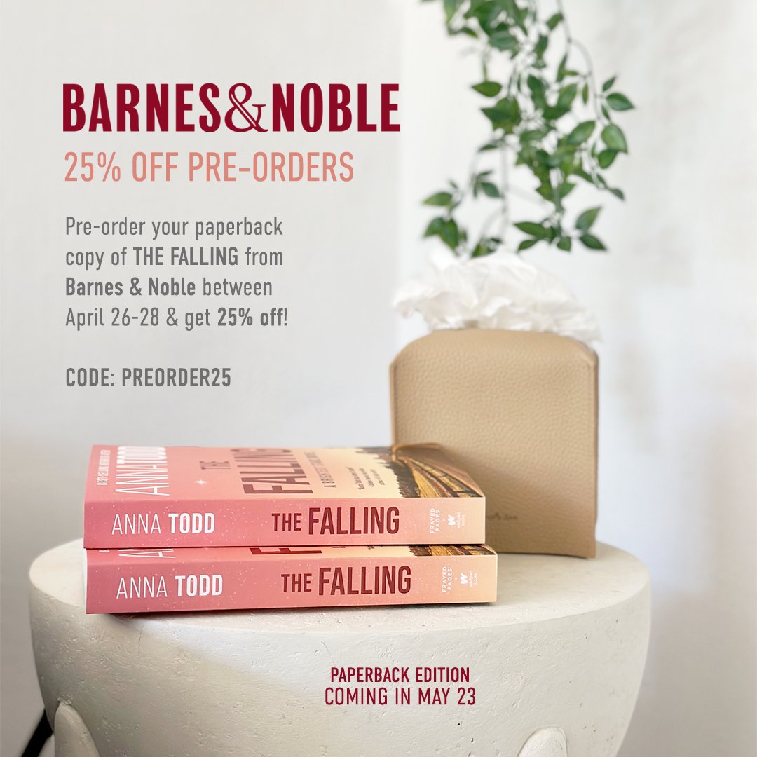 Frayed Pages x Wattpad Books (@fpxwpbooks) on Twitter photo Pre-order your paperback copy of THE FALLING from
<a href="/BNBuzz/">Barnes & Noble</a> between April 26-28 & get 25% off!
✨ Code: PREORDER25 - barnesandnoble.com/w/the-falling-…
#BNPreorder25 Pre-order your paperback copy of THE FALLING from
<a href="/BNBuzz/">Barnes & Noble</a> between April 26-28 & get 25% off!
✨ Code: PREORDER25 - barnesandnoble.com/w/the-falling-…
#BNPreorder25
