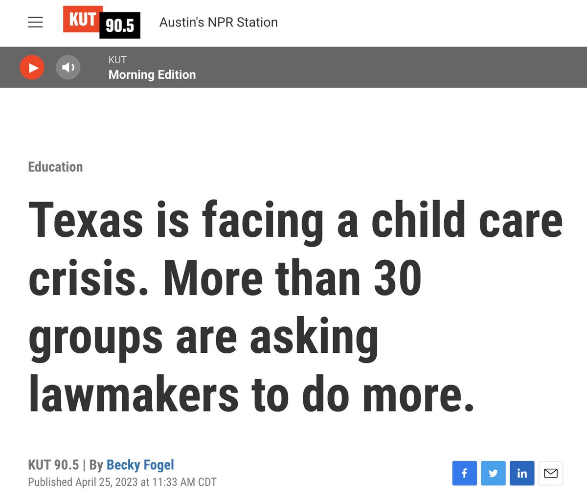Texans Care for Children (@putkids1st) on Twitter photo "There are 27% fewer programs operating in the state in 2023 than there were in 2020, the letter says. More programs could shut down because federal pandemic relief funding expires next year."
#TXlege #TXPN3 <a href="/beckyfogel/">Becky Fogel</a> 1/2 "There are 27% fewer programs operating in the state in 2023 than there were in 2020, the letter says. More programs could shut down because federal pandemic relief funding expires next year."
#TXlege #TXPN3 <a href="/beckyfogel/">Becky Fogel</a> 1/2