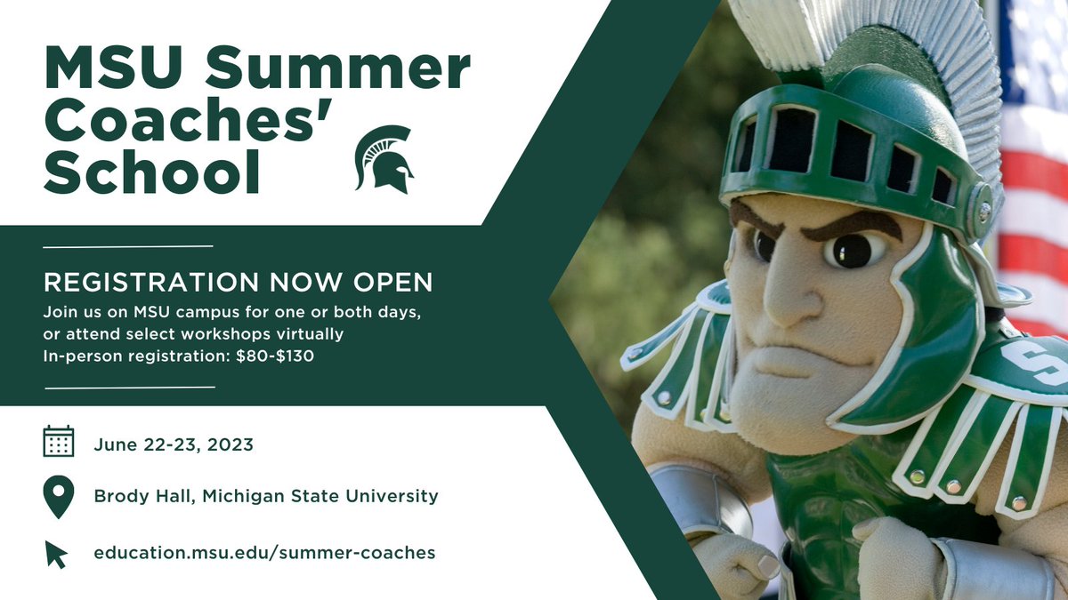 YouthSportsMSU's tweet image. 📝Register now for this year&apos;s MSU Summer Coaches&apos; School!  education.msu.edu/summer-coaches…

#DevelopmentalCoaching #SummerCoachesSchool #MichiganState