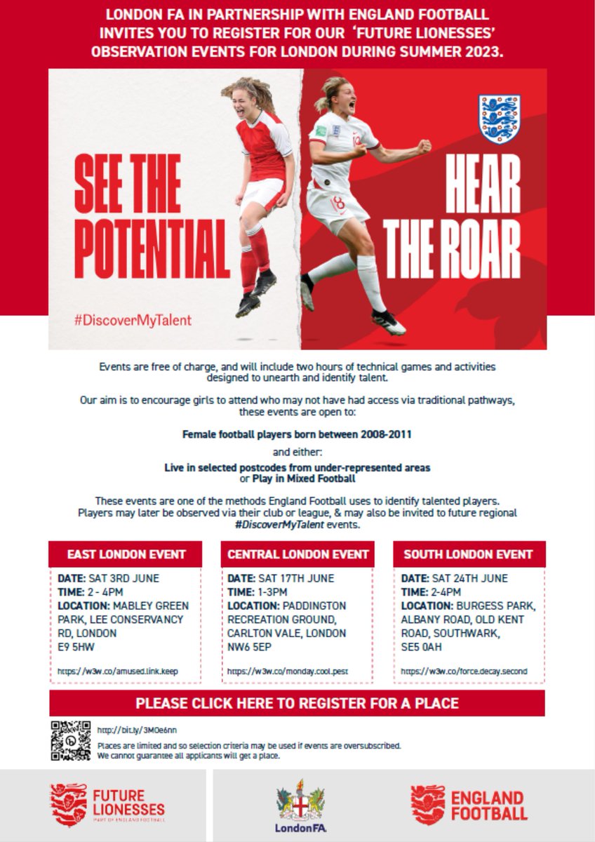 🚨 Calling all girls in London! #DiscoverMyTalent
<a href="/LondonFA/">London Football</a> <a href="/BallersAcademy_/">Ballers Academy</a> <a href="/wanderersfc2014/">Walworth Wanderers</a> <a href="/baconscollege/">Bacon's College</a> <a href="/CoLA_Southwark/">CityofLondonAcademy</a> @CompassSE16 <a href="/HABermondsey/">Harris Bermondsey</a> <a href="/HabsBorough/">Haberdashers' Borough Academy</a> <a href="/StMichaels_SE16/">St Michael's Catholic College</a> <a href="/SacredHeartSE5/">Sacred Heart School</a> <a href="/KingsdaleFS/">Kingsdale Foundation School</a> <a href="/WalworthAcademy/">Ark Walworth Academy</a> <a href="/ArkGlobeAcademy/">Ark Globe Academy</a>