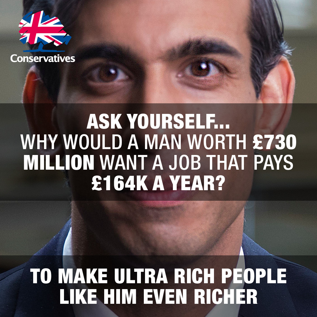 💥RISHI SUNAK: Follow The Money

ASK yourself:

🔴WHY would a man worth £730 million want a job that pays £164K a year?

#ToryCorruption
