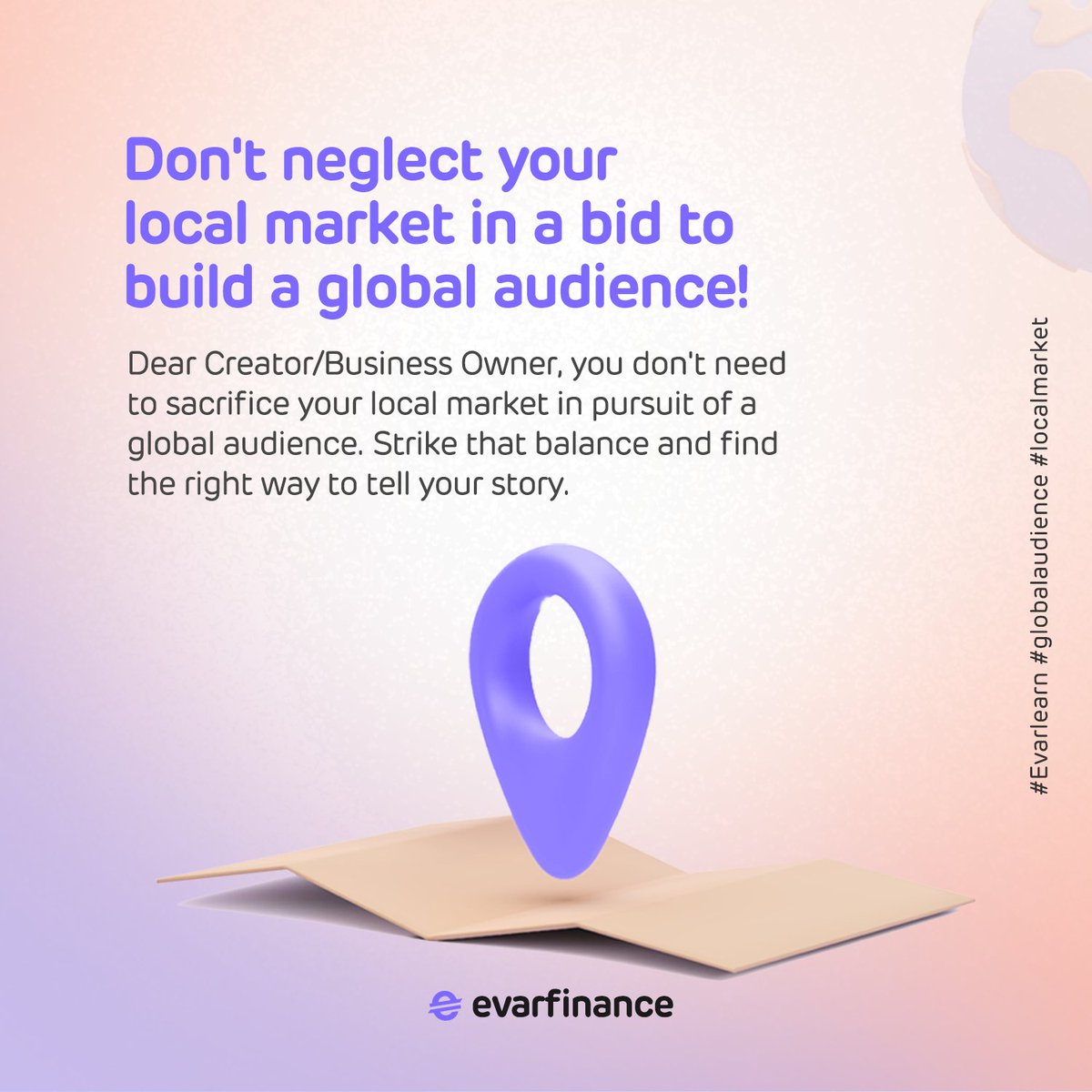 evarfinance's tweet photo. Dear Creator/ Business Owner,You don’t need to sacrifice your local market in pursuit of a global audience. Strike that balance and find the right way to tell your story. https://t.co/Cg6ZGvlsvo