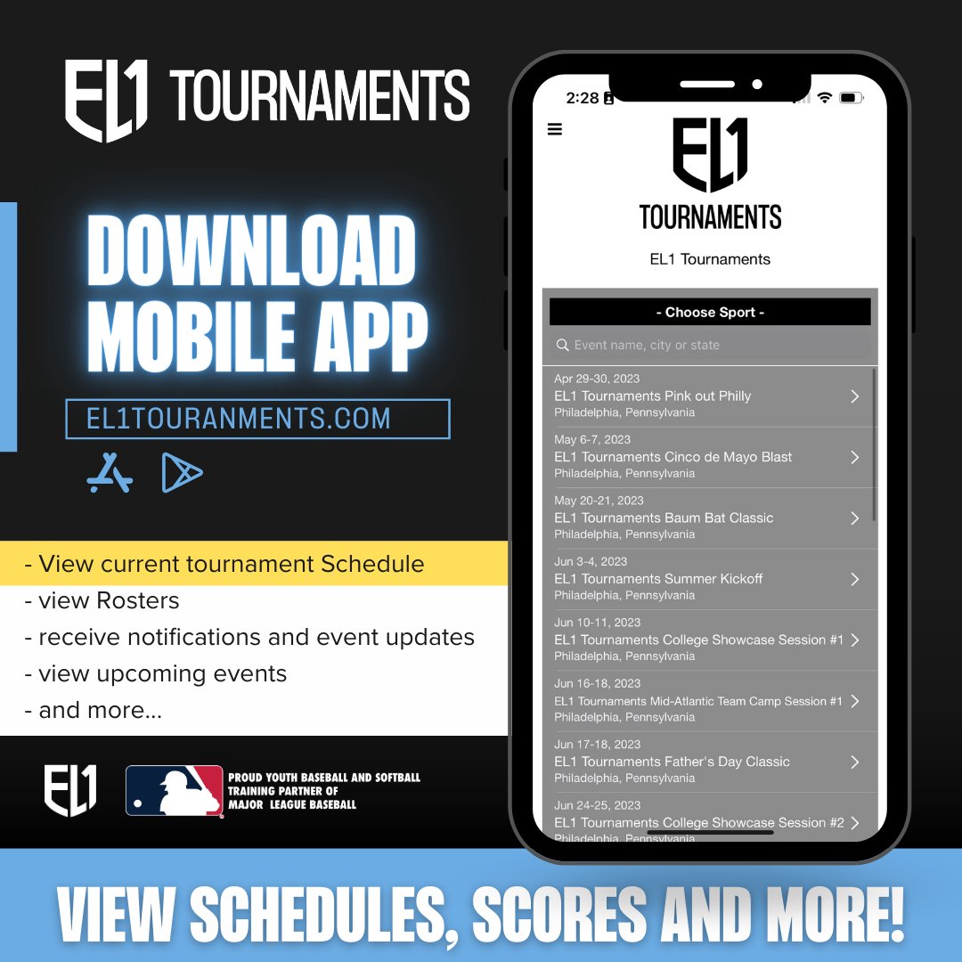 Schedule is now available for this weekend's EL1 Pink Out Philly!

Download the mobile app to view schedules, scores, and more!

Don't forget to give us a follow to stay looped in on all the action #el1tournaments

Available for IOS and Android 📲 el1tournaments.com