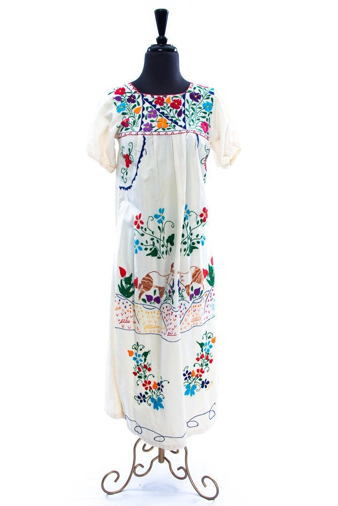 Excited to share the latest addition to my #etsy shop: Vintage 1970's Handmade Hand Embroidered Maxi Dress Wedding Dress One Of A Kind Tlaquepaque Mexico Size Small etsy.me/3L19cAM #s #shortsleeve #no #kaftan #mexicoweddingdress #handmadeembroidery #vintage1970