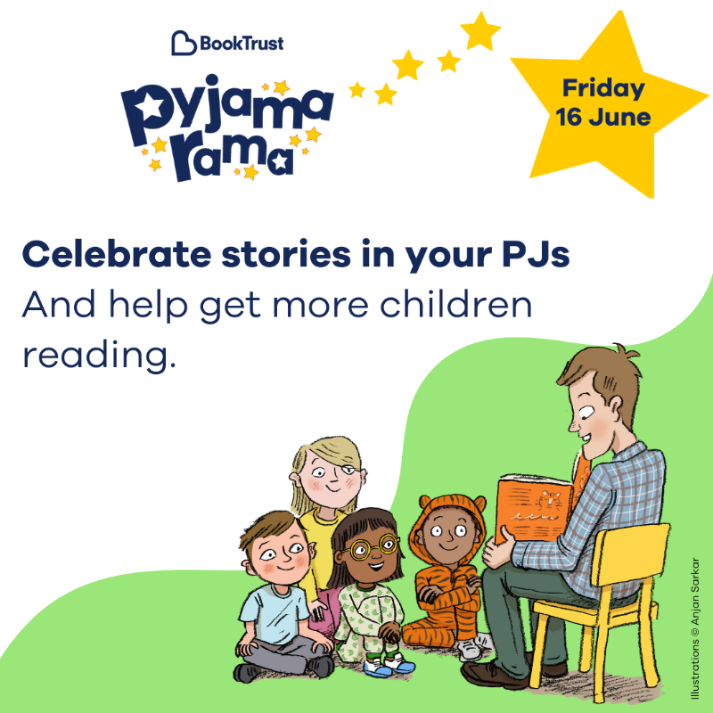 Booktrust's tweet photo. Join schools, nurseries, libraries, child minders and many more on 16 June for an awesome day of reading, fundraising and celebrating stories. 
Sign up now and get your free downloadable pack with lots of great activities, videos and ideas to get children excited about reading.