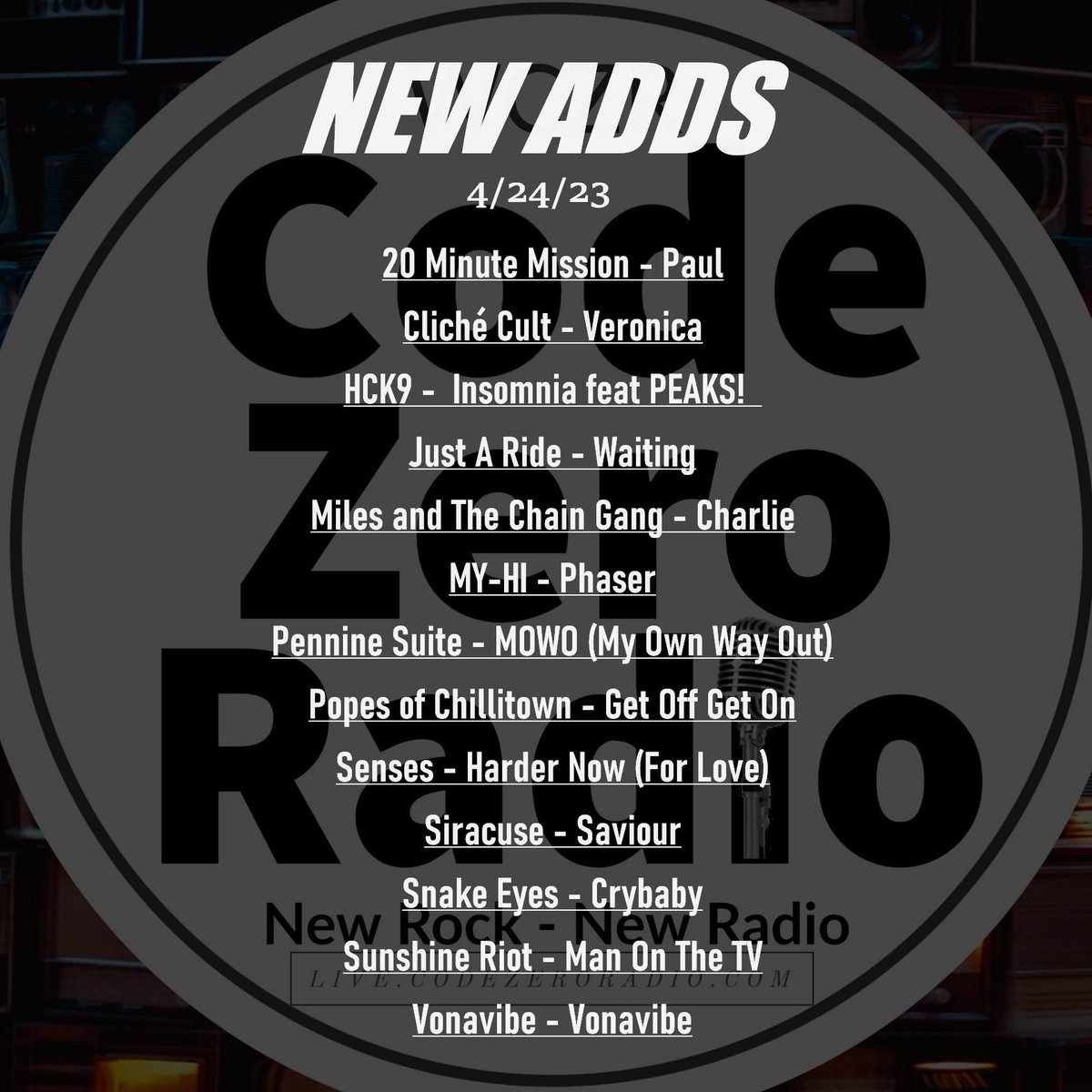 If we ever get to play Wisconsin, we'll have <a href="/CodeZeroRadio/">Code Zero Radio</a> to thank -- hear our new single 'Man on the TV' alongside the excellent company below 

live.codezeroradio.com 

⚡️⚡️⚡️