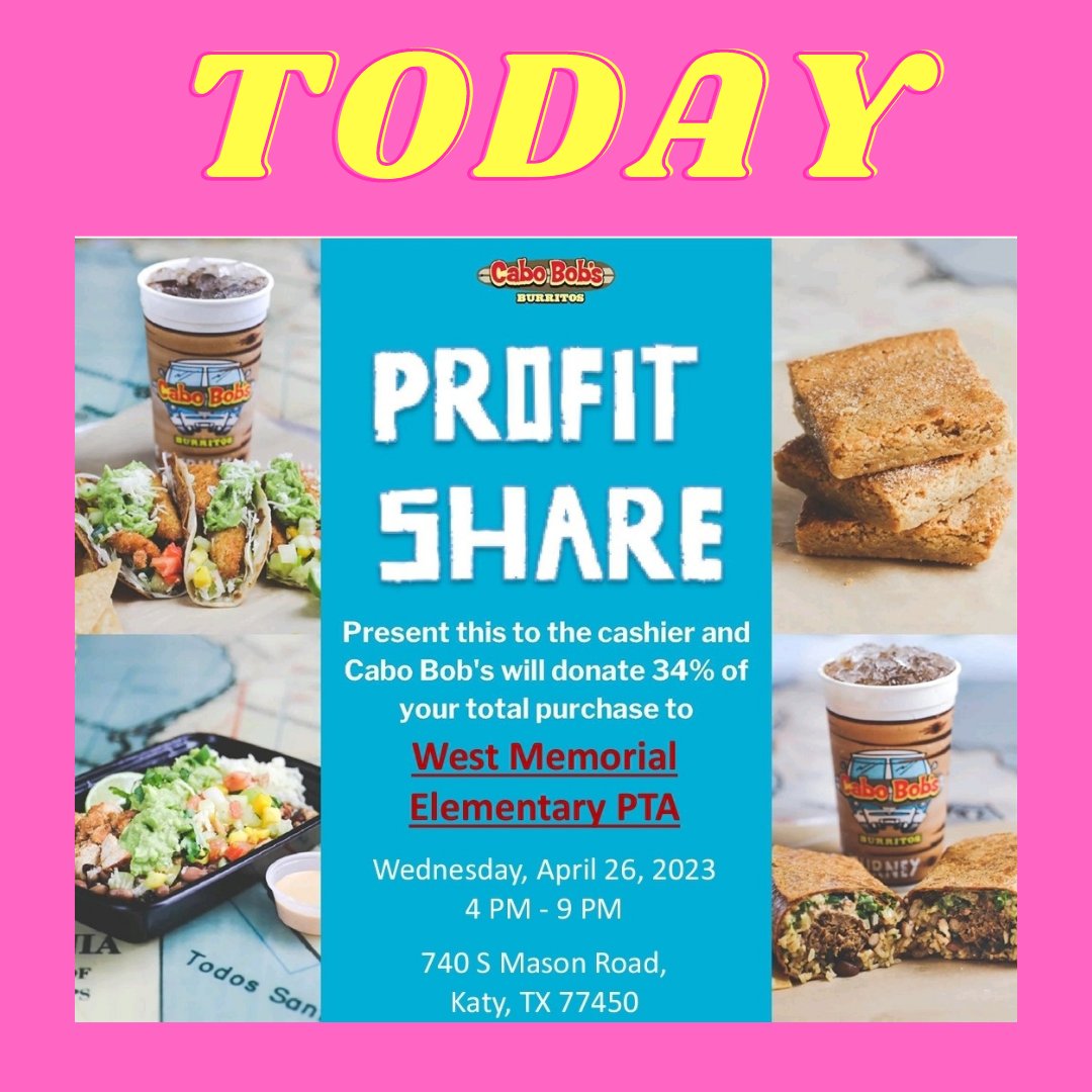 Remember to join us for Spirit Night TODAY, WEDNESDAY, April 26. Bring your flyer!! 🌯🌯🌯