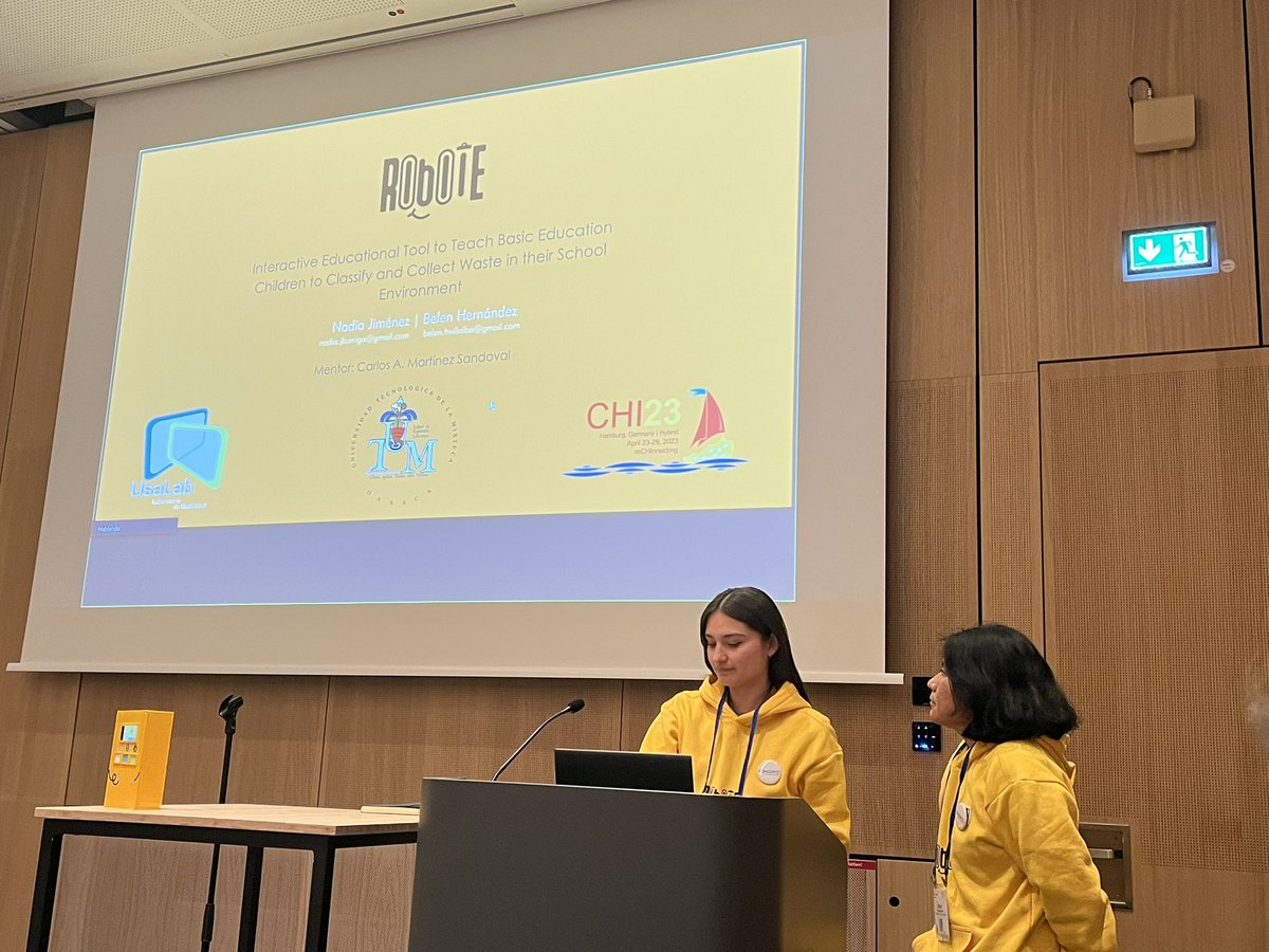 Last but certainly not least! The Robote team from Mexico telling us about recycling in the student design competition #CHI2023 it is going to be hard to decide on a winning team!!!!