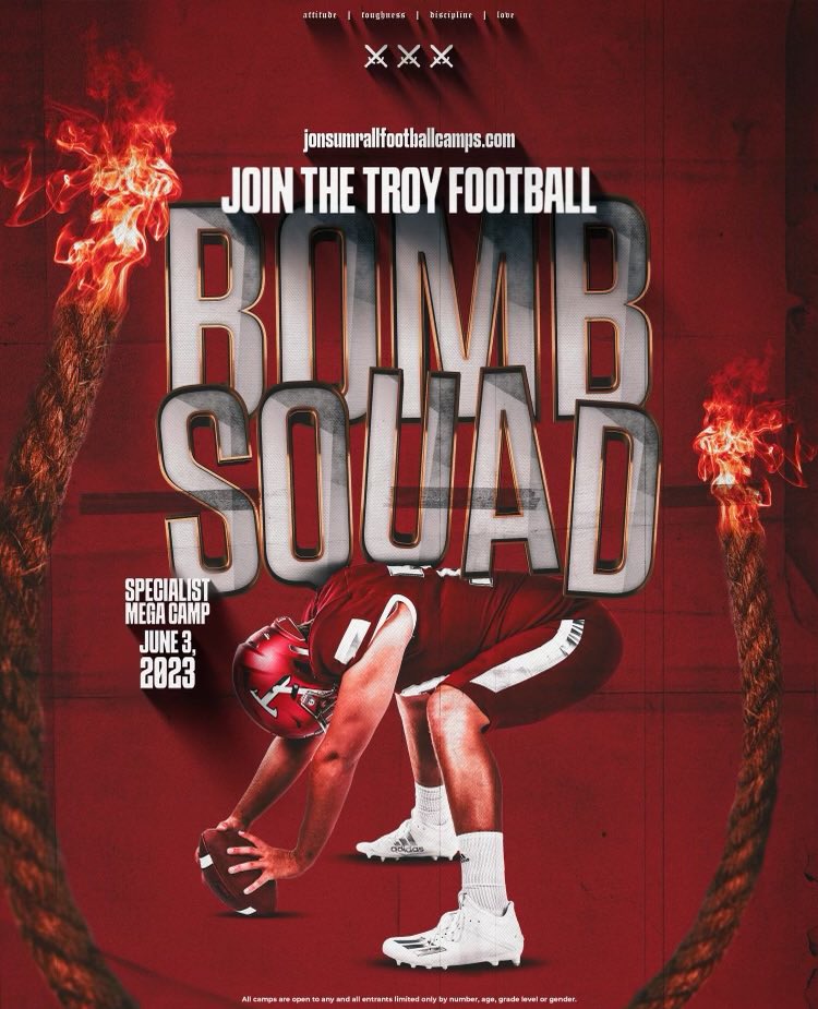 TroyRecruiting's tweet photo. 💣 BOMB SQUAD 💣

⚔️SPECIALIST MEGA CAMP⚔️

REGISTER NOW⬇️⬇️⬇️⬇️⬇️
https://t.co/Oy1eeaEeee

🚨 #BUILD2L4ST 🚨 https://t.co/bhiO9MWMWA