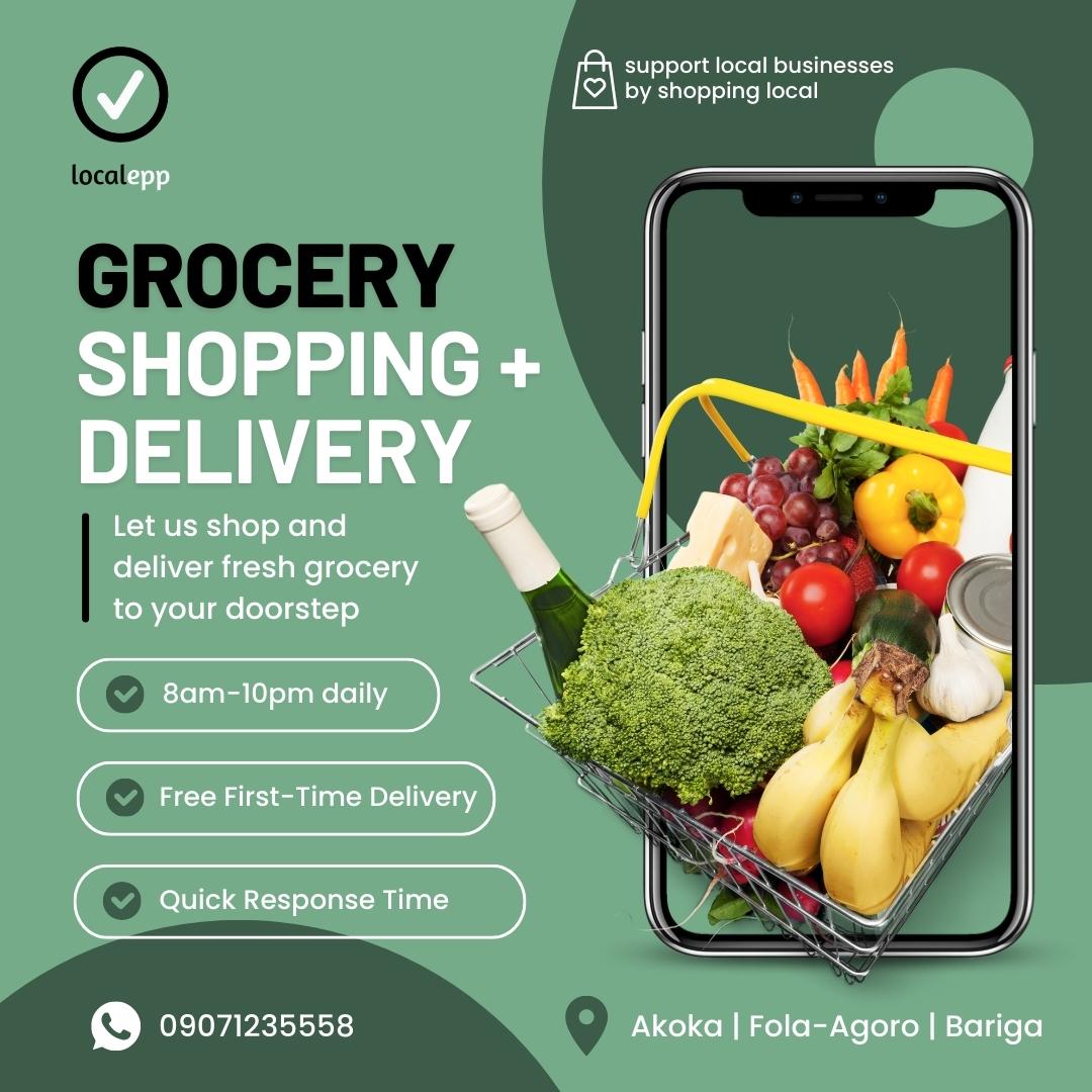 Akoka, Fola-Agoro, Bariga, have your grocery shopping and delivery done for you.

DM or Call/WhatsApp 09071235558 for bookings and support.

#LocalShopping
#Grocery
#Lagos
#Localepp