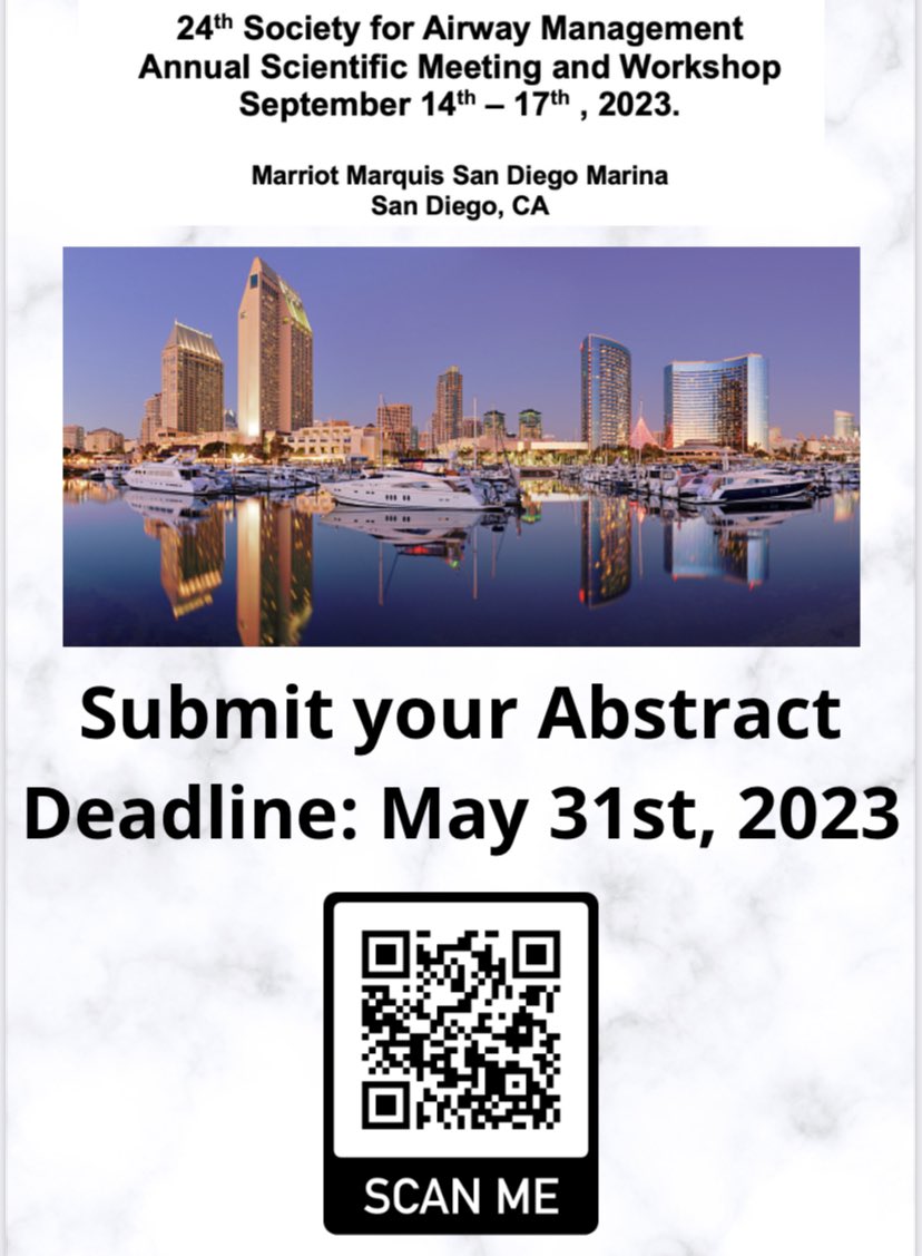 Daniel Perin (@docperin) on Twitter photo Submit your abstract/case report today! Participate in one of the best airway management meetings in the world!!! <a href="/AirwayMxAcademy/">Hans Huitink</a> <a href="/SorbelloMax/">Max Sorbello</a> <a href="/JohnCSakles/">AirwayMan</a> <a href="/gaspasser/">Richard Cooper</a> <a href="/DrMikeAziz/">Mike Aziz</a> <a href="/SamSchechtman/">Sam Schechtman</a> <a href="/shanasociety/">SHANA - Society For Head and Neck Anesthesia</a>
#airwaymanagement Submit your abstract/case report today! Participate in one of the best airway management meetings in the world!!! <a href="/AirwayMxAcademy/">Hans Huitink</a> <a href="/SorbelloMax/">Max Sorbello</a> <a href="/JohnCSakles/">AirwayMan</a> <a href="/gaspasser/">Richard Cooper</a> <a href="/DrMikeAziz/">Mike Aziz</a> <a href="/SamSchechtman/">Sam Schechtman</a> <a href="/shanasociety/">SHANA - Society For Head and Neck Anesthesia</a>
#airwaymanagement