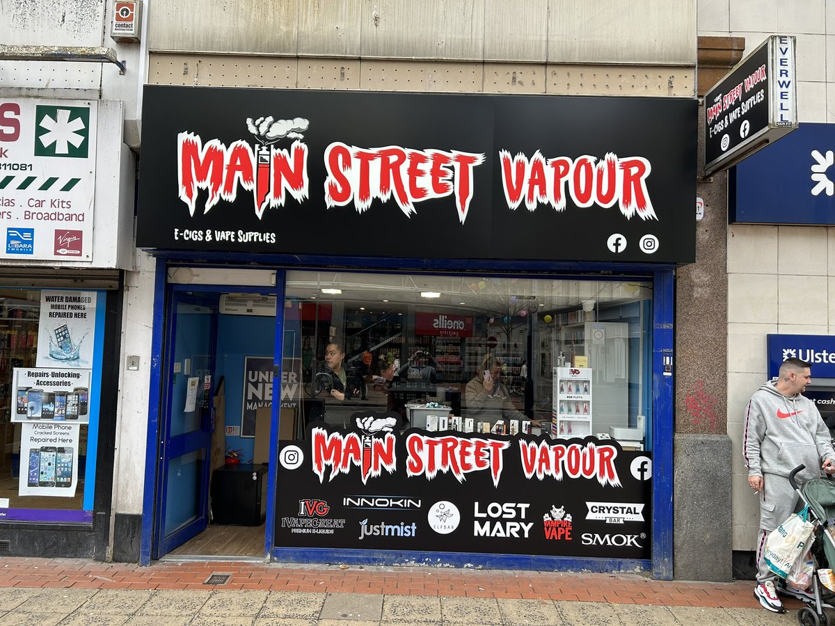 Main Street vapour new signage illuminated with LEDs. &amp; Window Graphics