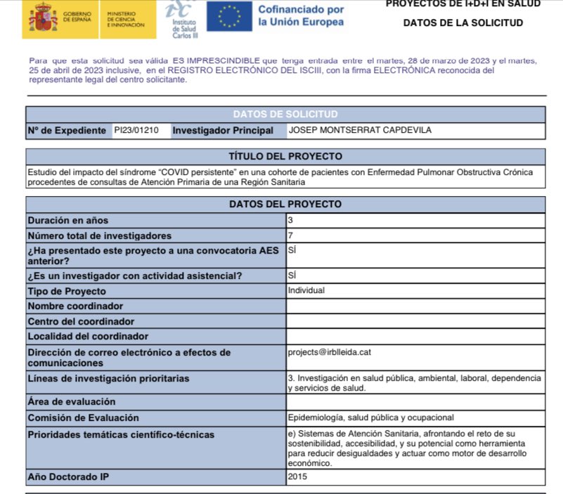 j0sepMontserrat's tweet photo. Ahir el nostre grup format per metges/ses i infermers/es d’Atenció Primària vam enviar la sol.licitud a la convocatòria actual de les beques del @SaludISCIII FIS; estudi sobre COVID persistent en MPOC🍀 https://t.co/xfGK9aZlpz