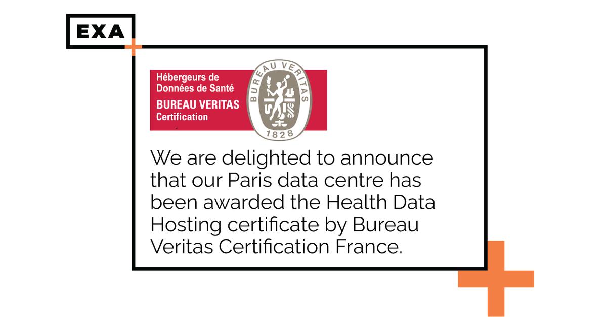 exainfra's tweet photo. EXA Infrastructure has been certified the HDS (Health Data Hosting) by the @bureauveritas. #EXAlife https://t.co/pjEscXzac2