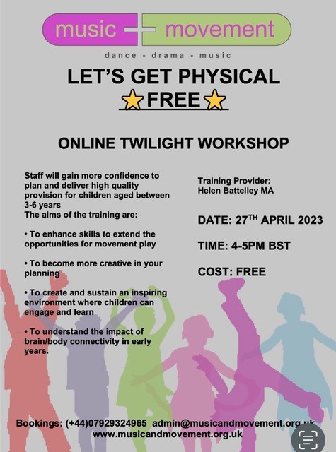 PeepleCentre's tweet photo. Sign up for this FREE 'Let's Get Physical' online twilight workshop tomorrow with @HBattelley of @musicandmove! Register here: https://t.co/u7mKBu3drl

#musicalmovement https://t.co/fJSh2O2oXj