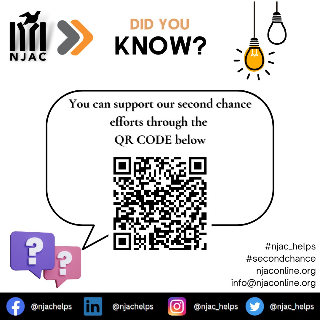 Did You Know? You can join our efforts to provide the right opportunities for those to return home.

Use QR Code

#mercercountynj #essexcountynj #camdennj #passaiccountynj #middlesexcountynj #reentry #health #communityresource #nonprofit #newjersey #njac_helps #secondchancemonth