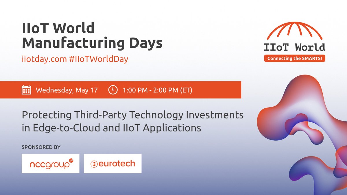 Lucian Fogoros (@fogoros) on Twitter photo Maintaining the reliability & availability of your critical systems is crucial in today's fast-paced #mfg industry. Join us for a session on protecting third-party technology investments, sponsored by <a href="/NCCGroupplc/">NCC Group plc</a> & Eurotech ow.ly/eJev50NTVMx #ncc_iiot #eurotech_iiot Maintaining the reliability & availability of your critical systems is crucial in today's fast-paced #mfg industry. Join us for a session on protecting third-party technology investments, sponsored by <a href="/NCCGroupplc/">NCC Group plc</a> & Eurotech ow.ly/eJev50NTVMx #ncc_iiot #eurotech_iiot