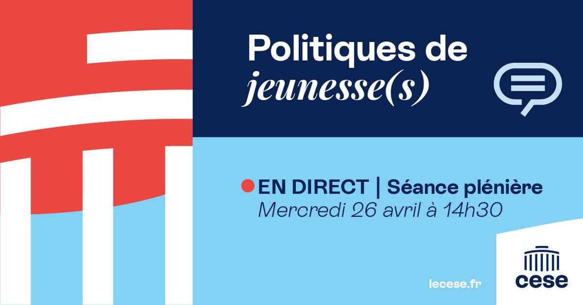 Aujourd’hui a lieu l’événement « Politique de #jeunesses » au <a href="/lecese/">CESE</a> que l’on a co-organisé avec le groupe <a href="/assos_cese/">Groupe des associations du CESE</a>. Et on va vous faire un petit récap de cet événement majeur pour notre assemblée et ce qu’on en attend !
⬇️