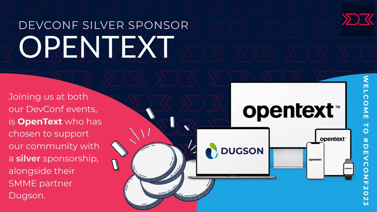 MicroFocusMEA's tweet photo. We cannot wait to see you at #DevConf 2023 in Pretoria &amp; Cape Town. #MicroFocus (now @OpenText) is a proud silver sponsor. Please stop by #OpenText and @Dugson_sa stands if you are attending. https://t.co/iJXLxtbbmV  #cloud #AI #softwaredevelopers #techevent #software #technology https://t.co/7QZkEGtkJM