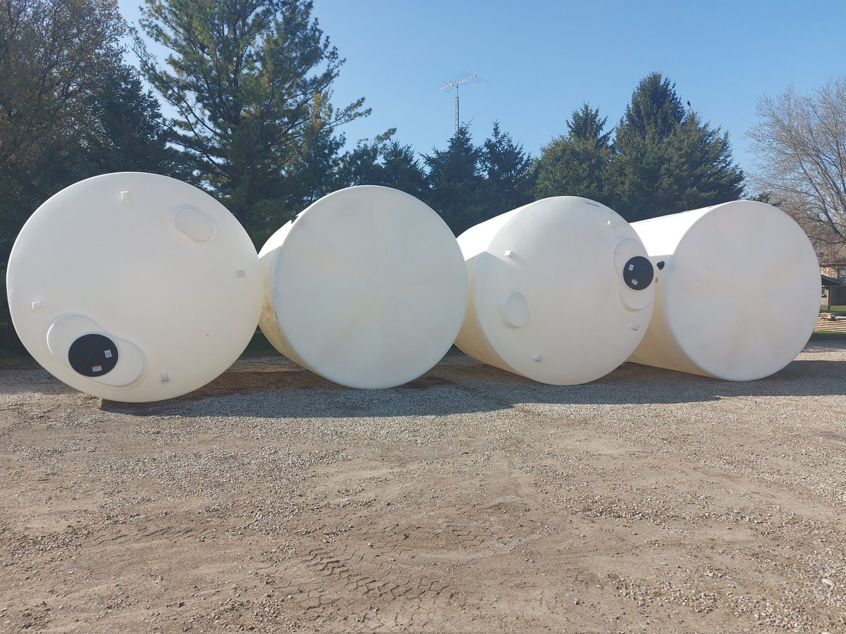 Anybody looking for cheap liquid storage tanks?
We have 4 new  10,000 gal Norwesco tanks designed to handle 1.5 specific gravity products (12.5 lbs / gal)
$16,000.00 each FOB Mt.Elgin, Ontario
DM to order or call parts department @ 1 800 661 5019
<a href="/GreenLea_Ag/">Green Lea Ag Center</a> 
@Greenlea_Ag_Cen