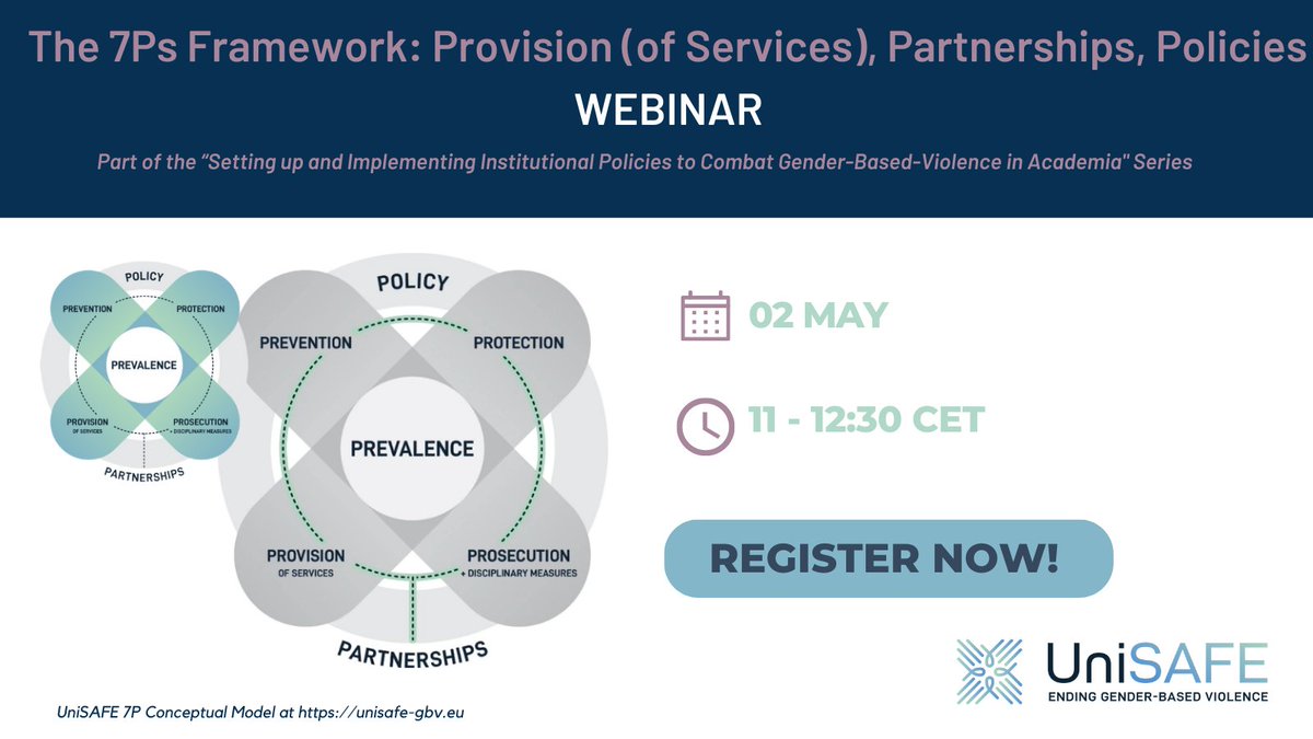 GenderSAFE_gbv's tweet photo. 🗓️The last #7PSeries Webinar addresses "Partnerships, Policies & Provision of Services". These last 3 pillars of the #7P model endow any #GenderBasedViolence Response with a strategic dimension. It's on 02 May, so mark your calendars! https://t.co/F2KWbqrpj1 https://t.co/QPIn04biat