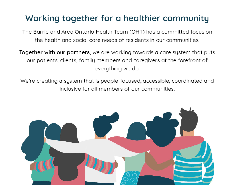 BarrieFHT's tweet photo. The Barrie and Area Ontario Health Team (OHT) has launched its website https://t.co/qx9BFrCdwQ to help area residents  access health and social care resources from one central online location. 
#baoht #partnersinhealth #healthconnection https://t.co/eXDW2pULLp