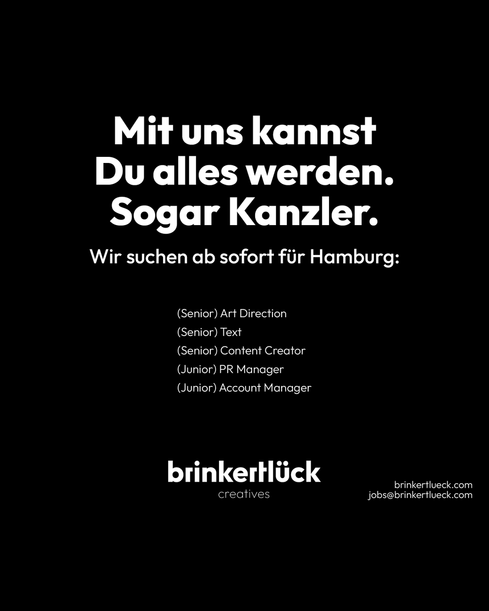 Wir freuen uns auf Bewerbungen an jobs@brinkertlueck.com