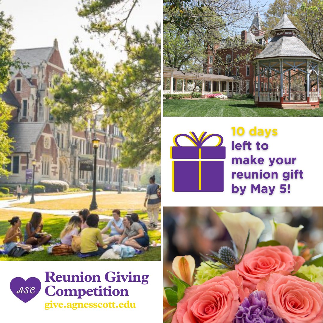 💜Only 10 days left to make your gift to The Fund for Agnes Scott and be counted in this year’s Reunion Giving Competition. Get your gift in now at give.agnesscott.edu. Thank you for supporting Agnes Scott!