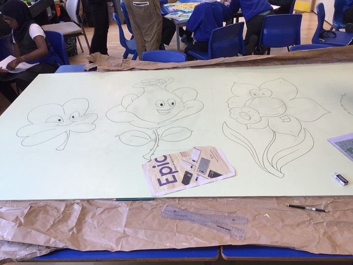 Thank you to <a href="/ArtistsIR/">Artists in Residence</a>  for helping us create our a mural for our King's Coronation assembly next week!