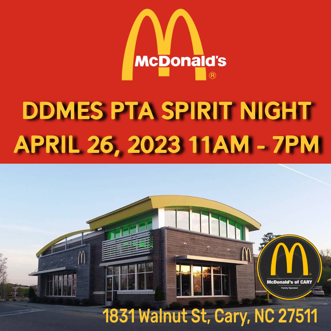 ddmespta's tweet photo. @DillardMagnetEStES Families make today/tonight a @McDonalds night! #ddmespta #Spiritnight #family #supportschools #supportPTA https://t.co/N06O2KVGe8