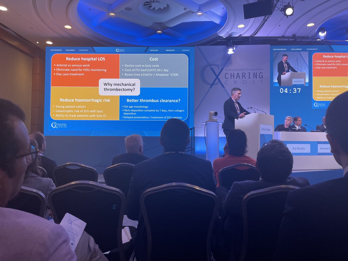 ⁦<a href="/OxfordIr/">OxfordIR</a>⁩ discussing mechanical thrombectomy at #cx2023 Loveky update on the landscape in 2023. Lots of room to make things better for patients