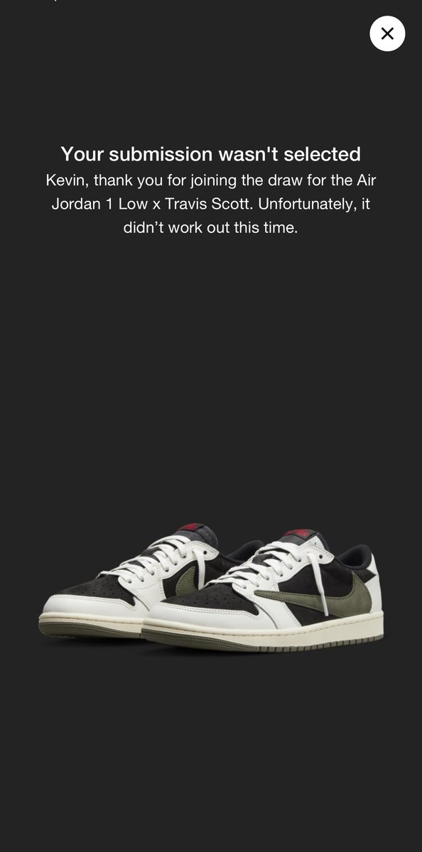 KevinTanenbaum's tweet photo. Shocking. 

#SNKRS #TravisScott #Jordan1Low https://t.co/qN8T4mLmxc