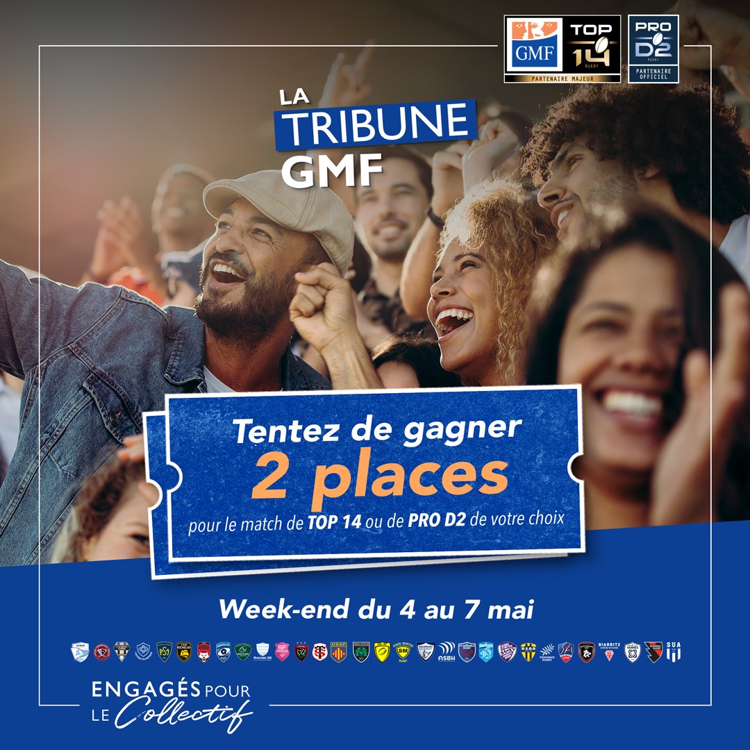 assurementrugby's tweet photo. 𝟏𝟎 𝐩𝐥𝐚𝐜𝐞𝐬 pour le match de @top14rugby ou de @rugbyprod2 de votre choix sont à gagner ! 🏉

Tentez votre chance 👉 https://t.co/HEgcz3Oi1J  

#EngagésPourLeCollectif @LNRofficiel https://t.co/yyjlCFobGn