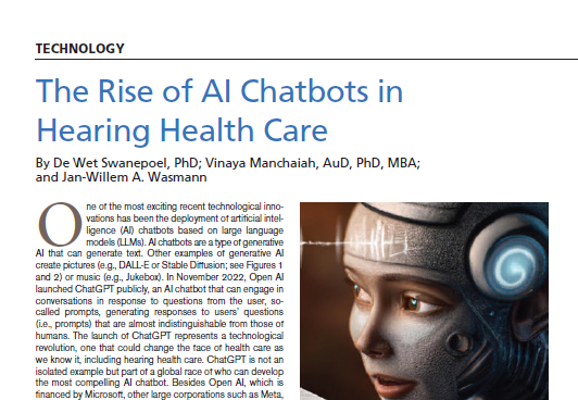 The Hearing Journal (@hearingjournal) on Twitter photo Check out The Rise of AI Chatbots in Hearing Health Care! #AIchatbots #hearingloss <a href="/DeWetSwanepoel/">DeWet Swanepoel</a> <a href="/VManchaiah/">Vinaya Manchaiah</a>
ow.ly/xpxR50NUcK3 Check out The Rise of AI Chatbots in Hearing Health Care! #AIchatbots #hearingloss <a href="/DeWetSwanepoel/">DeWet Swanepoel</a> <a href="/VManchaiah/">Vinaya Manchaiah</a>
ow.ly/xpxR50NUcK3