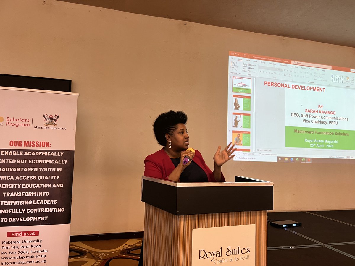 MCFMakerere's tweet photo. Yesterday, we were privileged to be be joined by @SarahKagingo, Vice Chair lady @PSF_Uganda and CEO Soft Power Communications.
Sarah shared with our #Mak73rdGrad Alumni on personal Branding in preparing for Transition to the field of work. https://t.co/uOKrCEClpK