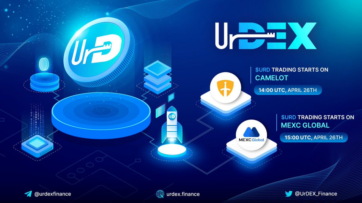 BrandPadFinance's tweet image. 📢 #UrDEX_Finance - #DEX & #CEX Listing Announcement
🎯
@CamelotDEX
listing:
- Trading time: Apr 26th, 14:00 UTC
🎯
@MEXC_Global
listing:
- Trading time: Apr 26th, 15:00 UTC
- Deposit: Opened
- Withdrawal: Apr 27th, 15:00 UTC
dextools.io/app/en/arbitru…