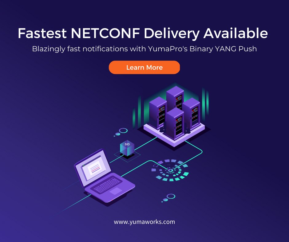 YumaWorks's tweet photo. Thanks to YumaWorks' Binary YANG Push, NETCONF notification delivery has never been blazingly faster! Discover more: https://t.co/llmD8IlPBp
#YumaWorks #NETCONF https://t.co/VCkd2URtFh