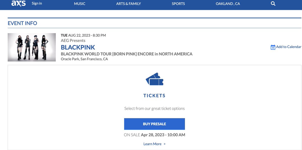 Joe_Chui's tweet photo. @nabongbokkie @BLACKPINK @MLB @OracleParkSF @axs Even AXS 'buy presale' lands you at the MLB site, so that should be the place "SHOULD" https://t.co/yB7DMbkXz1