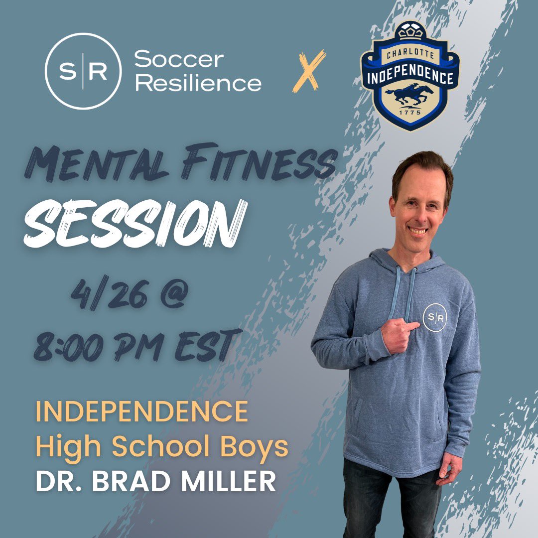 SoccerResilient's tweet photo. And we’re BACK AT IT tonight with the @independence_sc boys! And it’s our founders turn, @DrBradMiller2 , to bring the 🔥 ‼️ See you tonight #independencesoccerclub 👊
#soccer #soccerresilience #trainyourbrain #transformyourgame #mindsetmatters #charlotteindependencesoccer https://t.co/xJ5aeWvz2X