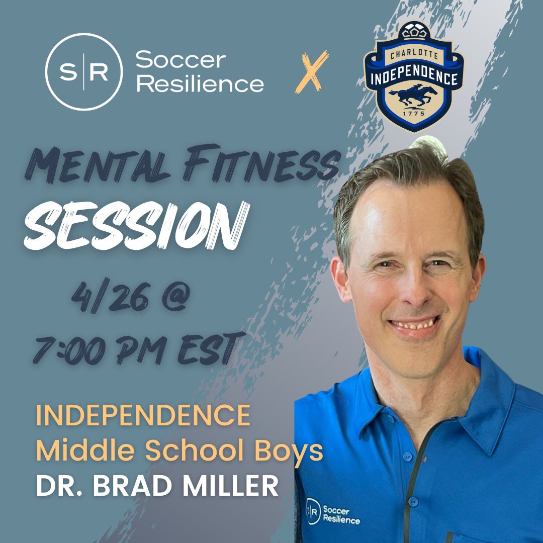 SoccerResilient's tweet photo. And we’re BACK AT IT tonight with the @independence_sc boys! And it’s our founders turn, @DrBradMiller2 , to bring the 🔥 ‼️ See you tonight #independencesoccerclub 👊
#soccer #soccerresilience #trainyourbrain #transformyourgame #mindsetmatters #charlotteindependencesoccer https://t.co/xJ5aeWvz2X