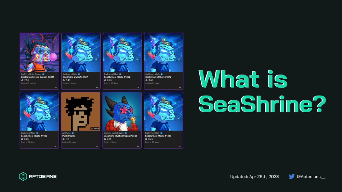 goose2968558730's tweet photo. 4/11

@SeaShrineNFT, which is introduced as the trusted GameFi NFT Marketplace on Aptos.

Despite the popular features such as Marketplace, Collections, and Launchpad, you can also hold a SeaShrine VIP NFT with special benefits. https://t.co/my8HUYtBAD