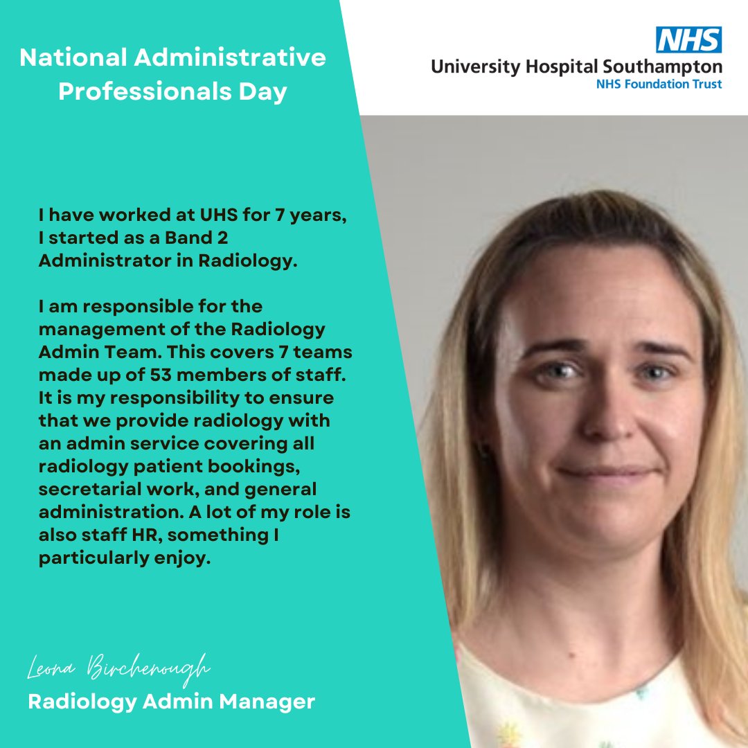 UHS_Jobs's tweet photo. Today is National Admin Professionals Day.
Here is Chloe Mabey, PA to Directors of R&D and Leona Birchenough a Radiology Admin Manager.
Take a look at our current admin roles--> https://t.co/xxVied4joG
#WeAreUHS #LeadingTheWay #NationalAdminDay #AdminStaff #NHSAdminCareers https://t.co/ihbNCpmIYe