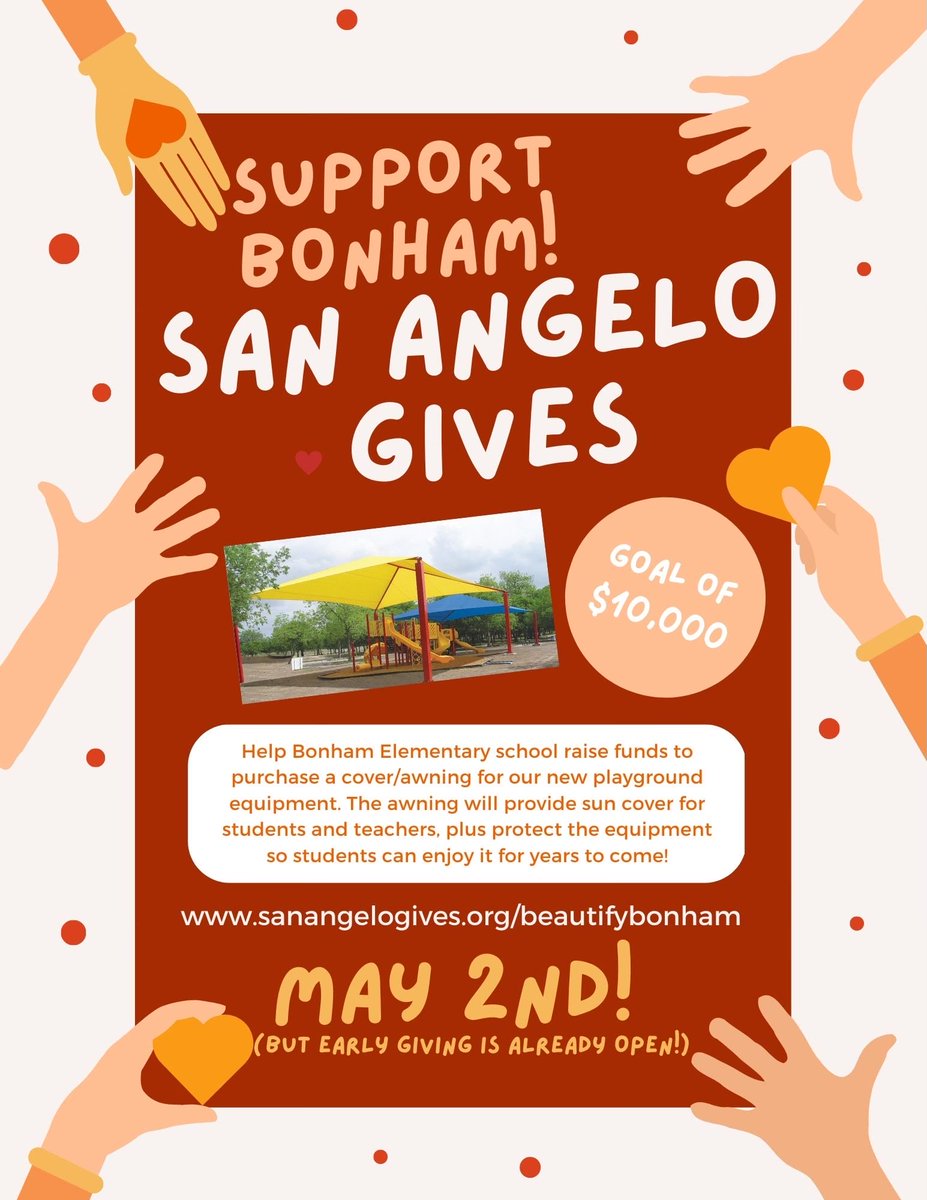 It’s time to give… we are super excited to help get our kiddos some coverage for our playground!! ❤️🖤Thank you so much for all you!!! ⁦<a href="/RattlersRock/">Bonham Elementary</a>⁩