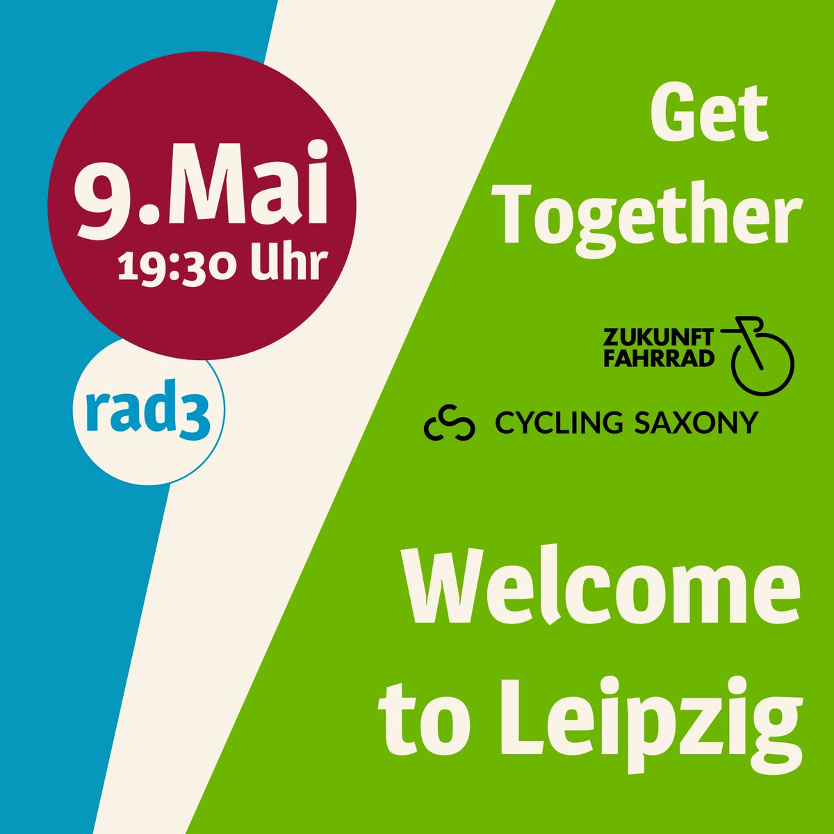 Seid dabei beim Netzwerktreffen für nachhaltige Mobilität und Gestaltung einer lebenswerten Zukunft! Veranstaltet von Cycling Saxony und Fahrrad Zukunft bei rad3 in Leipzig am 09.05.2023 ab 19:30.
Die Velocity findet parallel statt - nutzt diese Gelegenheit und kommt vorbei!