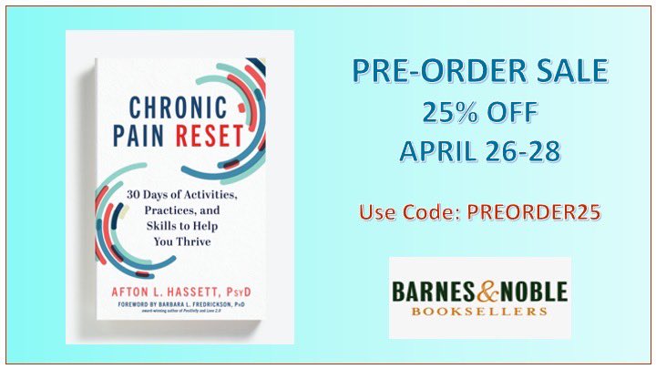 Afton Hassett (@aftonhassett) on Twitter photo If you, or someone you know/love/treat, has #ChronicPain, explore Chronic Pain Reset. Proven strategies for less #pain and more joy!
Barnes & Noble <a href="/BNBuzz/">Barnes & Noble</a> 25% off!
Use code PREORDER25 here: barnesandnoble.com/w/chronic-pain…
#BNPreorder25
<a href="/wwnorton/">W. W. Norton & Company</a> <a href="/countrymanpress/">Countryman Press</a>
<a href="/UMichAnesthesia/">Michigan Anesthesiology</a> If you, or someone you know/love/treat, has #ChronicPain, explore Chronic Pain Reset. Proven strategies for less #pain and more joy!
Barnes & Noble <a href="/BNBuzz/">Barnes & Noble</a> 25% off!
Use code PREORDER25 here: barnesandnoble.com/w/chronic-pain…
#BNPreorder25
<a href="/wwnorton/">W. W. Norton & Company</a> <a href="/countrymanpress/">Countryman Press</a>
<a href="/UMichAnesthesia/">Michigan Anesthesiology</a>