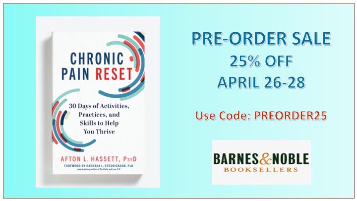 If you, or someone you know/love/treat, has #ChronicPain, explore Chronic Pain Reset. Proven strategies for less #pain and more joy!

Barnes & Noble @BNBuzz 25% off! 
Use code PREORDER25 here: barnesandnoble.com/w/chronic-pain…

#BNPreorder25 
@wwnorton @countrymanpress 
@UMichAnesthesia