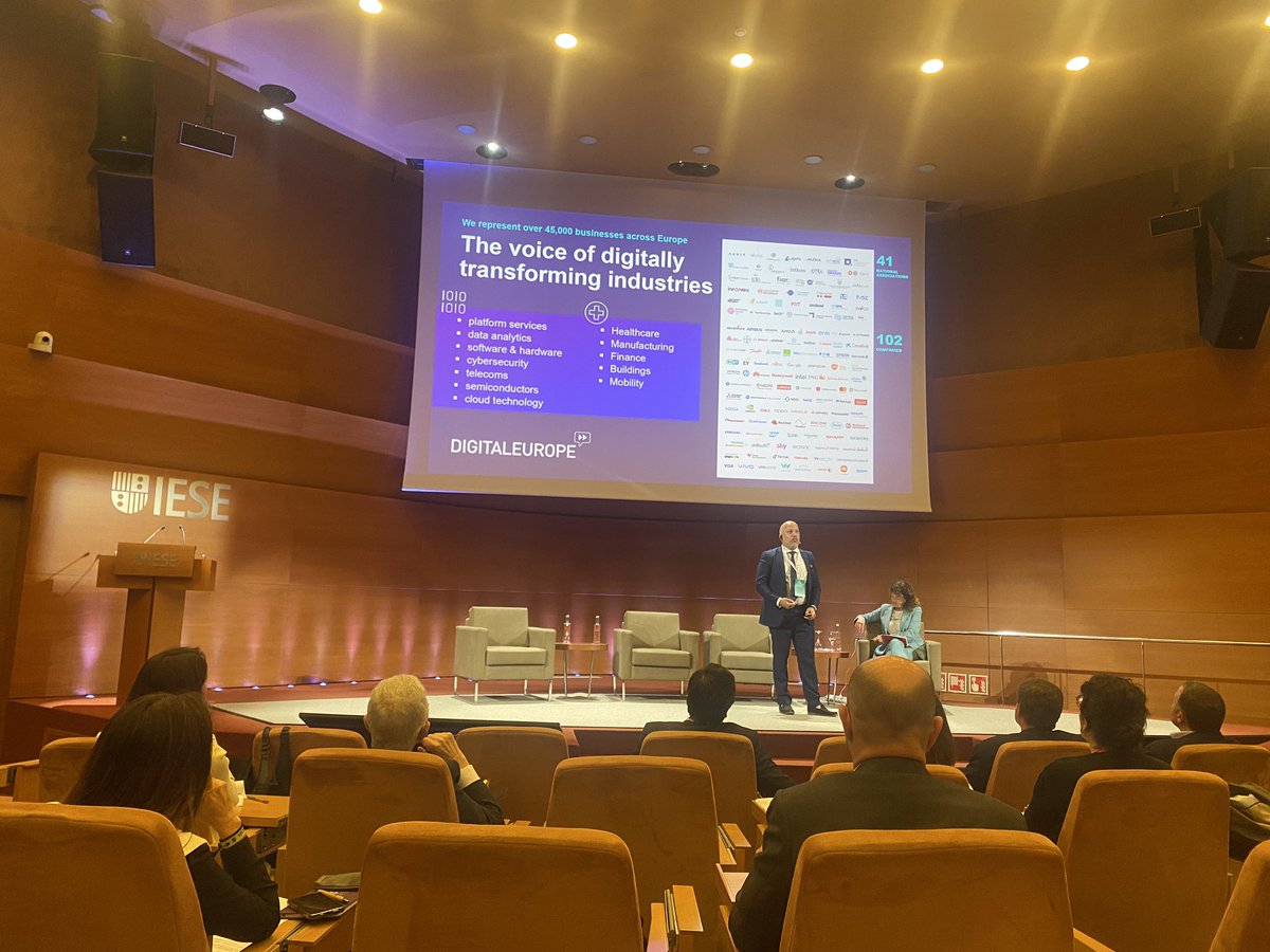 rubenvent's tweet photo. Now on the floor @Ray1Pinto from @DIGITALEUROPE explaining “we are facing the digital health decade” “don’t fear on sharing health data (with regulation), it will bring and allow a lot of innovation and medical discovery” #IESEHealthcare https://t.co/4uKZ6vFfdt